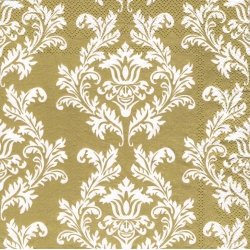 Serwetka do decoupage -9- ornament , białe wzory na złotym tle
