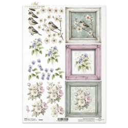 Papier ryżowy ITD A4 R2608, kwiaty, ramki