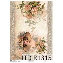 Papier ryżowy ITD A4 R1315  vintage, kobieta w kapeluszu, dama