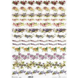 Papier ryżowy ITD A3 R0195L, kwiaty: bzy, róże, niezapominajki, maki, bratki / szlaczki