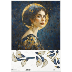 Papier ryżowy ITD A3 R1245L, twarz kobiety, złoto, mozaiki
