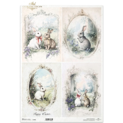 Papier ryżowy ITD A3 R1408L, zające, zajączki, króliki, króliczki