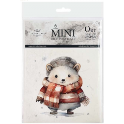Zestaw papierów ryżowych mini ITD 14,8*14,8cm, 6szt., RSM103, zwierzaki w zimowych strojach, jeż, pingwin, sarenka, miś, pingwin, wiewiórka