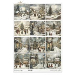 Papier ryżowy ITD A3 R1507L /  Stary Rynek, Boże Narodzenie, ludzie, lodowisko, świąteczny czas, domki, krajobraz, zimowa sceneria...