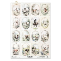 Papier ryżowy ITD A4 R2575, owce, kozy, krowy, konie, wiejskie zwierzęta