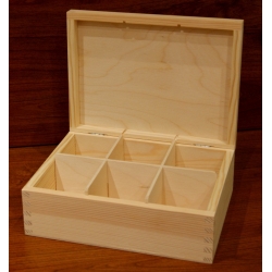Herbaciarka 6 , pudełko drewniane z 6 przegrodami  22,5x16x7,5 cm , 6 przegródek