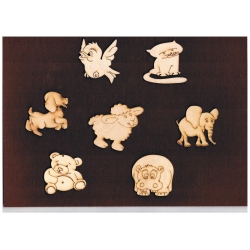 SKLEJKA #3mm Komplet wycinanek 7szt, zwierzątka 5x5cm / kotek,piesek,ptaszek