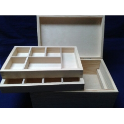 Pudełko drewniane , skrzynka ,pudełko 30x20x13,5cm z dwoma wkładami  6 przegródek , np; na biżuterię , drobiazgi