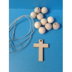 Krzyżyk 3,5x2,5cm + 10 kulek surowych fi 12mm + 50cm sznurka lnianego #1mm ( RÓŻANIEC )