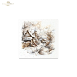 Zestaw papierów ryżowych mini ITD 14,8*14,8cm / 6szt /  RSM205 / zimowe , domek, krajobraz zimowy