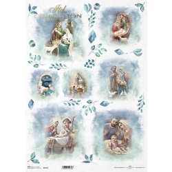 Papier ryżowy ITD A3 R0472L / Papier decoupage * Święta Rodzina, Żłóbek, Narodziny Jezusa, Święta Noc, Betlejem