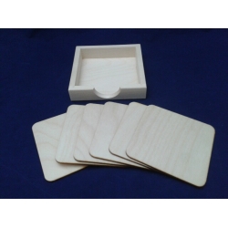 Komplet  6 podkładek  10x10 cm zaokrąglonych w pojemniku niskim,podkładkami