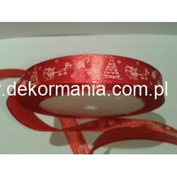 1mb  / Wstążka satynowa 12mm   CZERWONA ,CHOINKI,MIKOŁAJ / satynka 12 / tasiemka satynowa