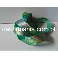 1mb / Wstążka satynowa z hologramem   szerokość 2,5cm   ( nr 080 ZIELONA)