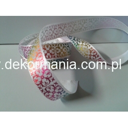 1mb  / Wstążka satynowa z hologramem szerokość 2,5cm  ( nr 001 BIAŁA)