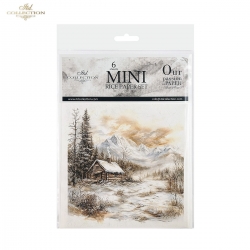 Zestaw papierów ryżowych mini ITD 14,8*14,8cm / 6szt /  RSM205 / zimowe , domek, krajobraz zimowy