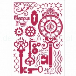Szablon 21x30 cm (KSG424)  zegar, klucze,trybiki   STAMPERIA