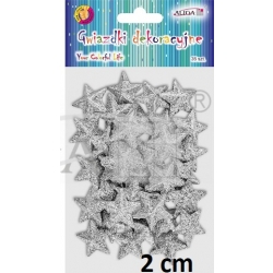 Gwiazdki 2cm  plastikowe WYPUKŁE dekoracyjne z brokatem op.35szt./ SREBRNE / gwiazdka 2cm / GW-1385