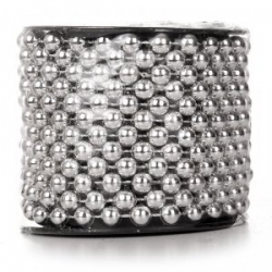 1mb / Sznur koralików, pereł plastikowych    SREBRO