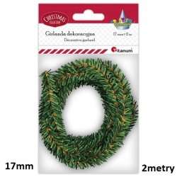 OZDOBA ŚWIĄTECZNA GIRLANDA ZIELONA 17mm x 2metry. / girlanda drut / TITANUM /  TY 649186 / szerokość 17mm / długość 2m.
