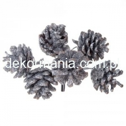 Szyszka  brokatowa  srebrna 3cm  - kmpl.6szt / szyszki