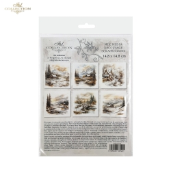 Zestaw papierów ryżowych mini ITD 14,8*14,8cm / 6szt /  RSM205 / zimowe , domek, krajobraz zimowy