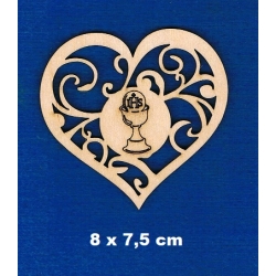 Serce 8x7,5cm , Serce ażurowe z kielichem , Komunia Święta ,Hostia IHS  / SKLEJKA #3mm