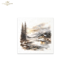 Zestaw papierów ryżowych mini ITD 14,8*14,8cm / 6szt /  RSM205 / zimowe , domek, krajobraz zimowy