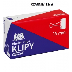 Klips CZARNY 15mm / 12szt /  KLIP BIUROWY METAL 15mm GRAND A"12 / klipsy CZARNE / KW 1101091