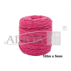 100m  / Sznurek bawełniany do makramy ALIGA  SBK-29 fuksjowy 5mm x 100m (splot 21 nitek) , makrama