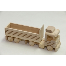 Tir z naczepą otwartą, model ciężarówki  30x11x8cm, zabawka drewniana