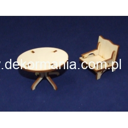 SKLEJKA #3mm Mebelki np;do domku dla lalek  wysokość 4cm  STOLIK +FOTEL