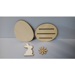 Jajko , zajączek , kwiatuszek  na podstawce  h-  9cm /  komplet  4szt / SKLEJKA # 3mm / stojak na jajko, podstawka