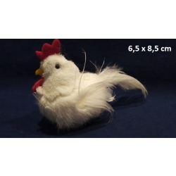 Kura pluszowa, puchata  6,5cm x 8,5cm  z piórkami  BIAŁA