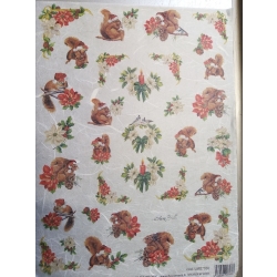 DECOMANIA PAPIER RYŻOWY 35x25 MAŁE WIEWIÓRKI ŚWIĄTECZNE  / LMD7030 małe wzory