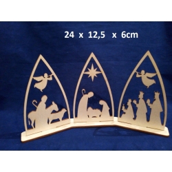 Szopka mała składana 3 elementy + podstawa /  24,5x12,5x6cm / SKLEJKA #3mm
