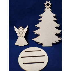 SKLEJKA #3mm Zestaw na podkładce fi 8cm / aniołek, choinka 15cm  zestaw Świąteczny komplet