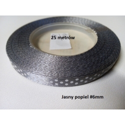 25metrów / Wstążka satynowa szer: 6mm / w kropki /  jasny popiel