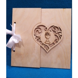 Komunia 15x15cm okładka, serce 8x7,5cm,  zaproszenie, pamiątka / SKLEJKA #3mm / komplet