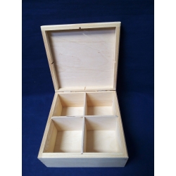 Herbaciarka  4 przegrody  kwadrat    16x16x8 cm  , pudełko z 4 przegrodami , cztery przegródki,  pudełko na herbatę / H4