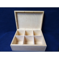 Herbaciarka 6 , pudełko drewniane z 6 przegrodami  22,5x16x7,5 cm , 6 przegródek,  pudełko na herbatę / H6