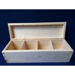 Herbaciarka 4 podłużna WYSOKA , pudełko z 4 przegrodami  28x9x9cm , cztery przegrody , przegródki, pudełko na herbatę, pudełko drewniane / H4 wysokie