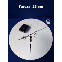 Tarcza zegarowa 28cm + mechanizm +wskazówki aluminiowe ozdobne+zawieszka / SKLEJKA #3mm