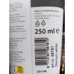FARBA AKRYLOWA 250ml  MOLENAER  TITANIUM WHITE CREALL , farba BIAŁA akrylowa dobrze kryjąca