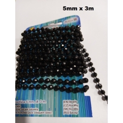 Koraliki 5mm x 3metry CZARNE / koralik 5mm / sznur korali / KOR-3113 / łańcuch / łańcuszek koralików