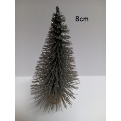 Choinka 8cm SREBRNA brokatowa  tworzywo na podstawce / CHB-8-SR / makieta,bombki akrylowe