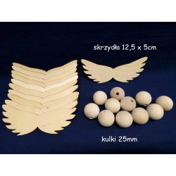 SKLEJKA #3mm Skrzydła 12,5x5cm do aniołka + główka, kulka 25mm KOMPLET 10szt + 1 kmpl. gratis/skrzydła do aniołka / razem 11 szt