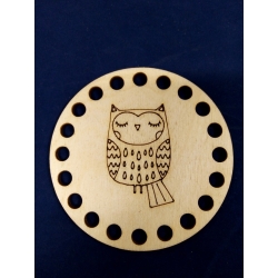 SKLEJKA #3mm Podkładka 9cm , baza z otworami pod sznurek, szydełko, SOWA GRAWER  II do torebki,  koszyk, do koszyka, makrama - pod kubek