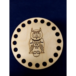 SKLEJKA #3mm Podkładka 9cm , baza z otworami pod sznurek, szydełko, SOWA GRAWER do torebki, koszyk, do koszyka, makrama - pod kubek