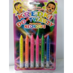 Kredki  do malowania twarzy-wysuwane 6 kolorów /  FP-6N neonowe,  nietoksyczne / dł; 8cm